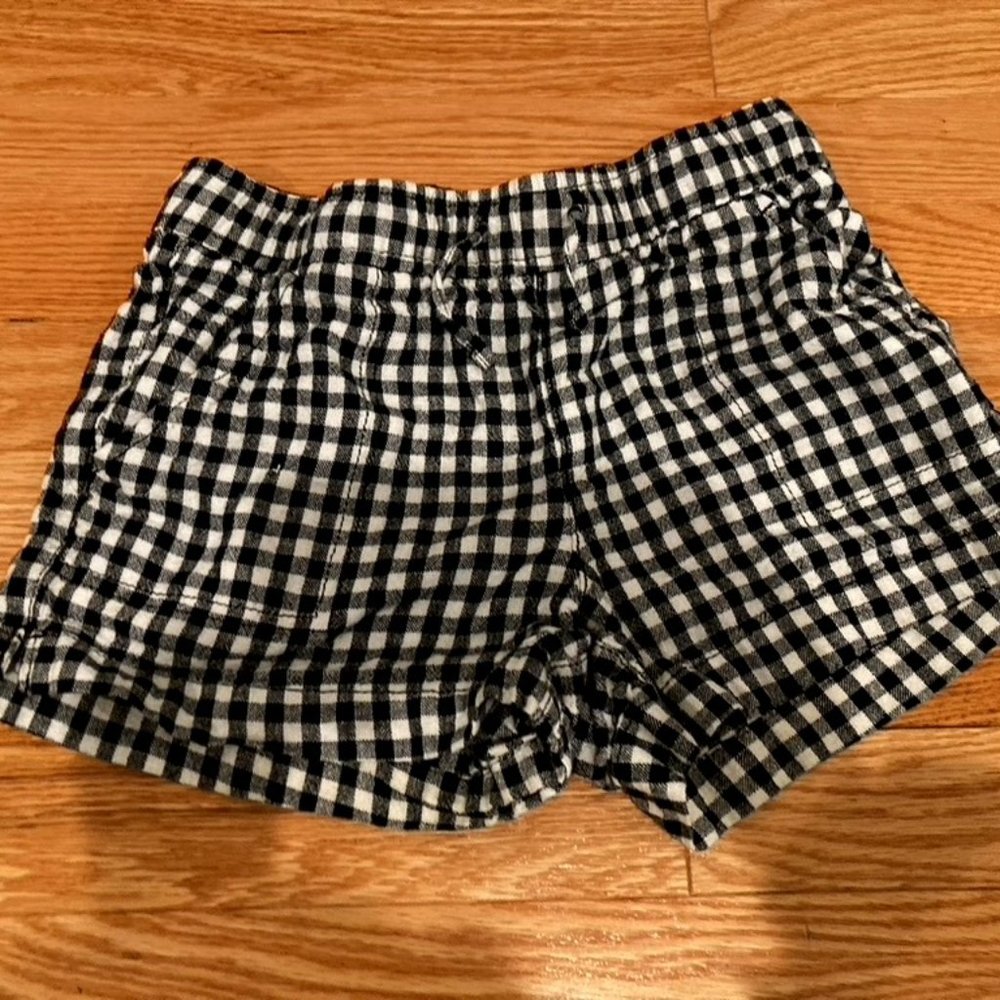 Black White Old Navy Girl Drawstring Plaid Linen Shorts